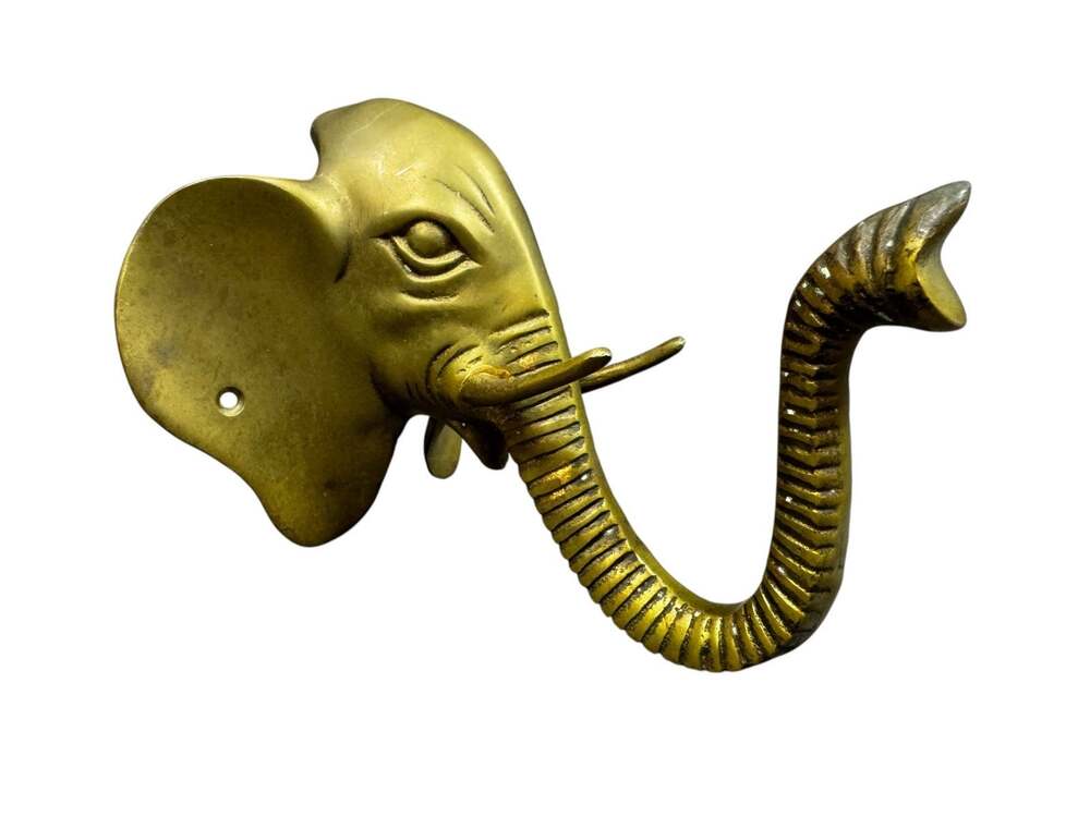 Vintage Brass Elephant Trunk Up Wall Hook Coat Hanger Mid Century Korea Lot C